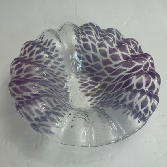 Vtg Sydenstricker Fused Art Glass 7" Ruffled Bowl - Purple Burst Design , Signed - Picture 5 of 9